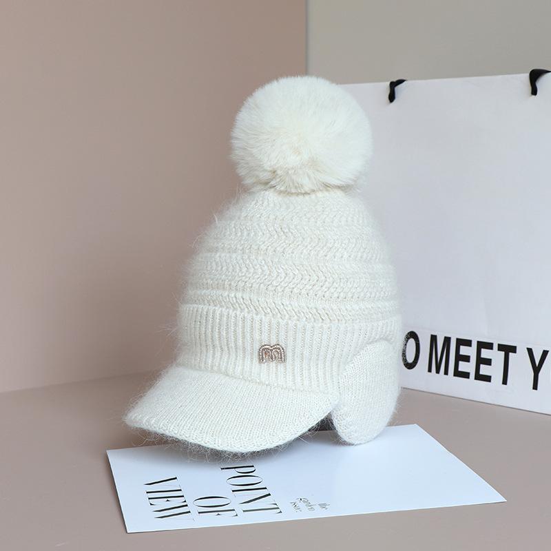 Ladies Thickened and Velvet Duck Tongue Knitted Wool Hat Winter Hats Baseball Autumn and Winter Ear Protection CapTo Keep Warm Beret