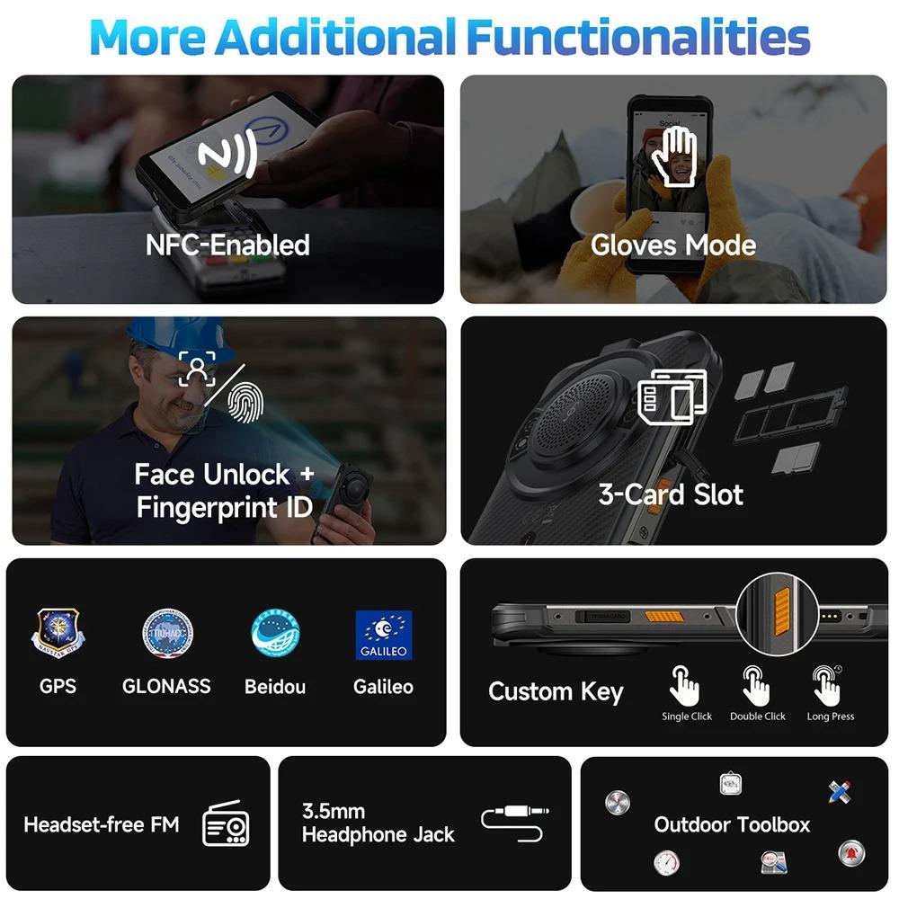 Ulefone RugKing 4G Rugged Phone Android 15 Up to 16GB+128GB Waterproof Smartphone 9600mAh NFC Global Version 5.99"