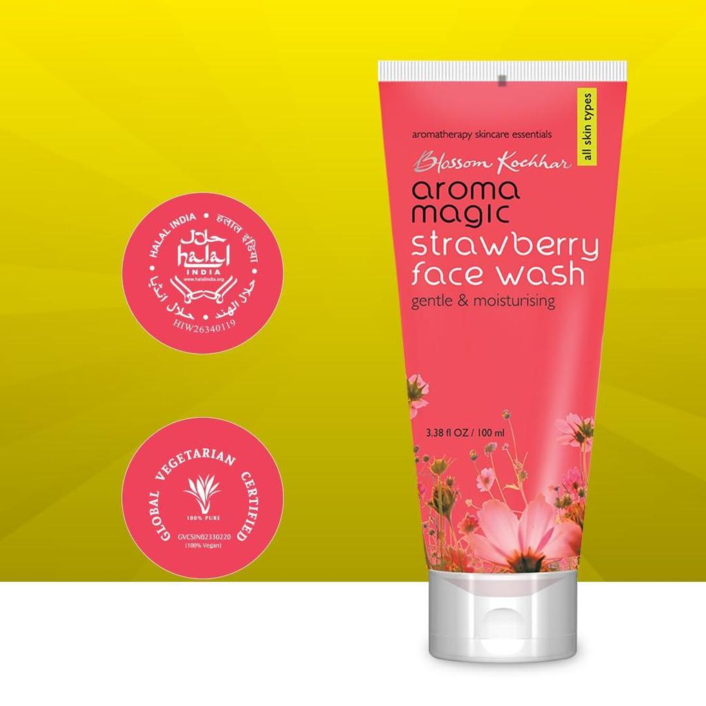 Aroma Magic Strawberry Face Wash with Aloe Vera Extract & Ylang Ylang Essential Oil - 100 ml