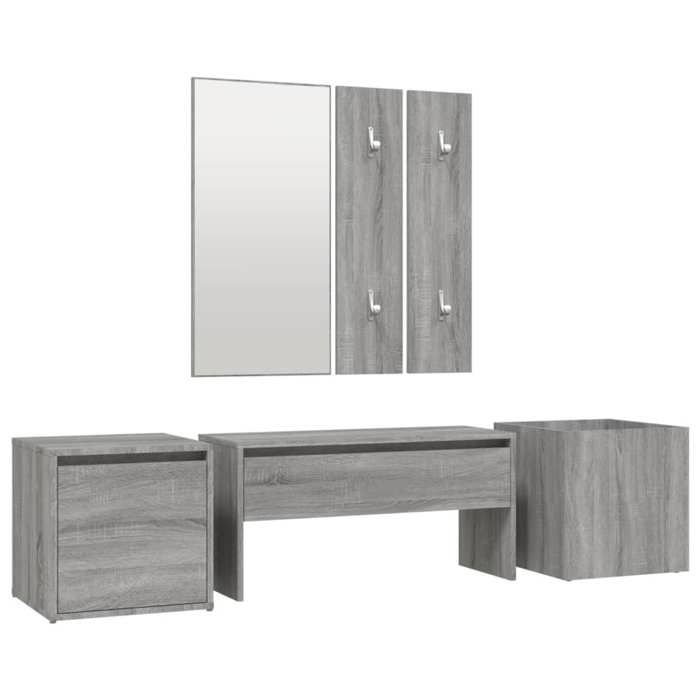 VidaXL Hallway Furniture Set Entry Bench Storage Box Vanity Mirror Coat Rack Sonoma Grey Wood 3120201