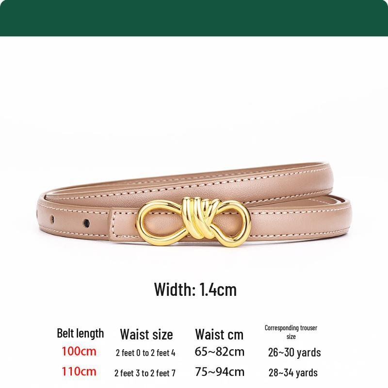 Women's Leather Belt with Rope Knot, H Buckle, Thin Waistband - 2026 Fashionable Accessory