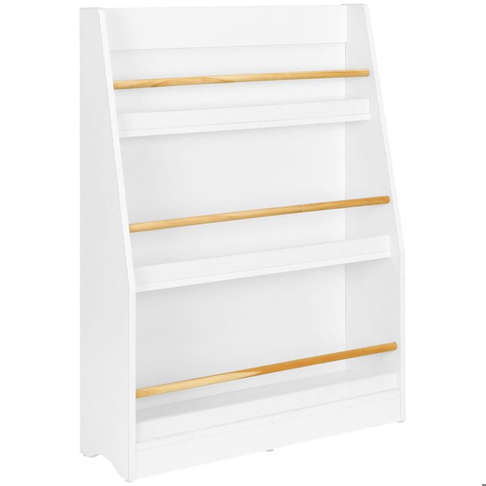 GINGER HOME Children's Shelf – White Wooden Storage Unit, 3 Tiers for Books and Toys, Montessori Style