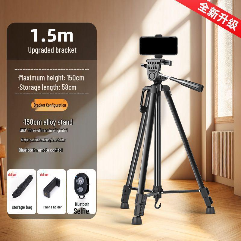 Camera Tripod: Mirrorless & Phone Stand with Fill Light and Stabilizer for Live Streaming, Selfies, and Outdoor Videos