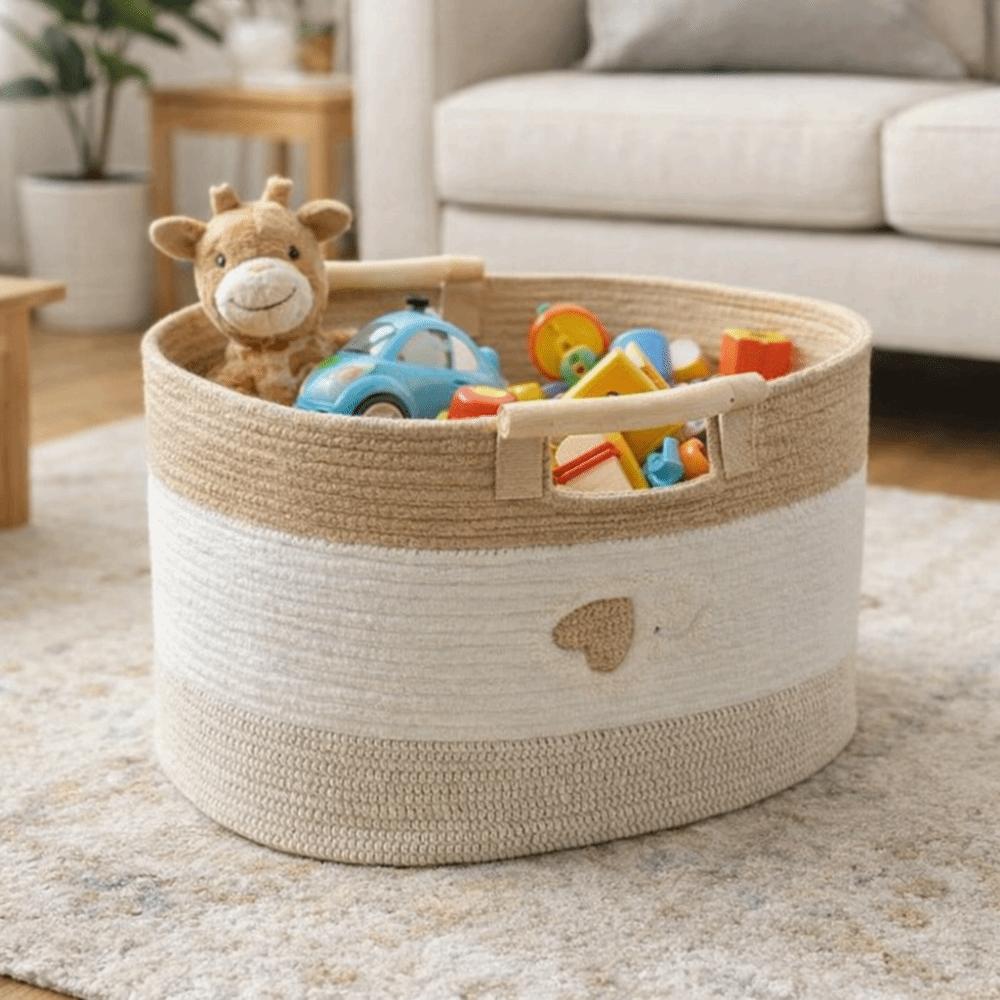 Přenosný pletený úložný koš Roztomilý koš na nepořádek Multifunkční organizér na hračky a svačiny Dětský pokoj