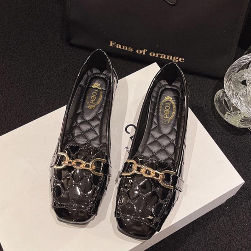 Square Toe Soft Leather Soft Sole Small Leather Shoes for Women French Style Toe Shoes Flat Shoes