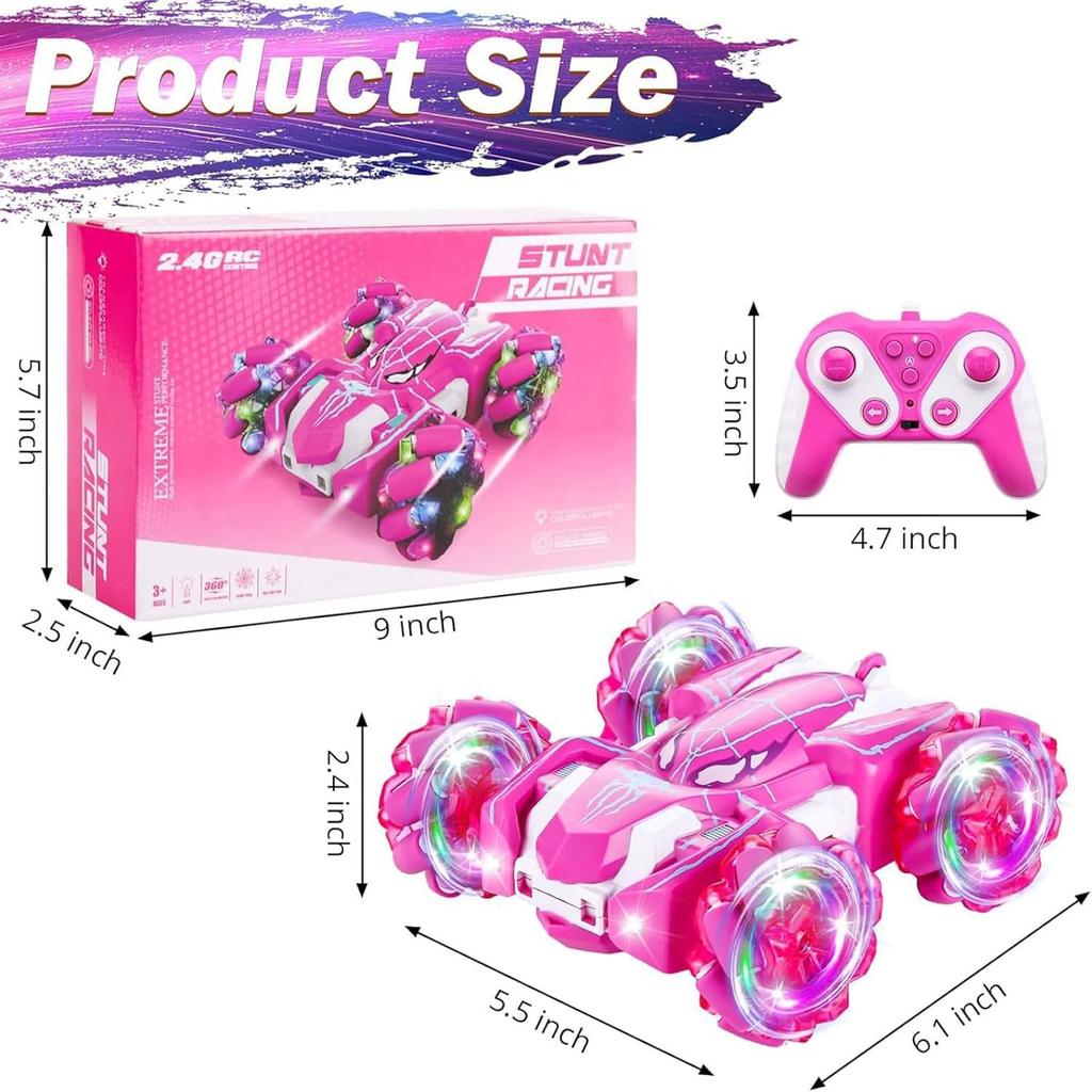 Spider Remote Control Car, Double Sided 360°Rotating USB Direct Charging RC Cars with Cool Lights, 2.4Ghz Drift RC Stunt Car, 360°Rotating 4WD