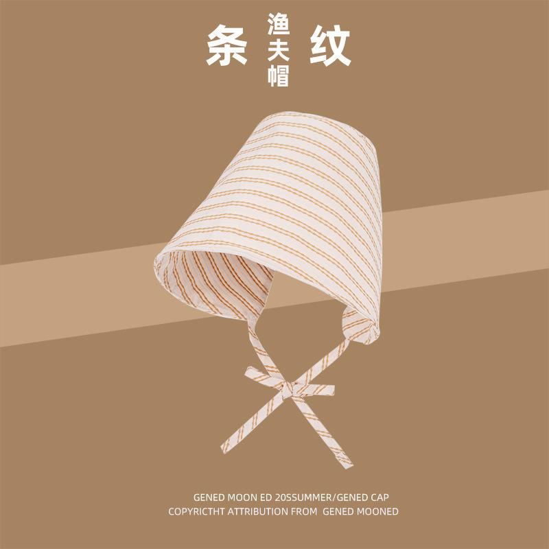 Striped bucket hat summer outdoor travel sun protection hat women's high sense big brim show face small sun hat