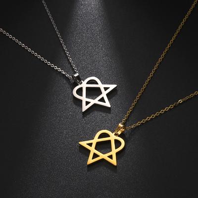 Klassischer, schlichter Heartagram-Stern-Herz-Halsketten-Anhänger aus Edelstahl