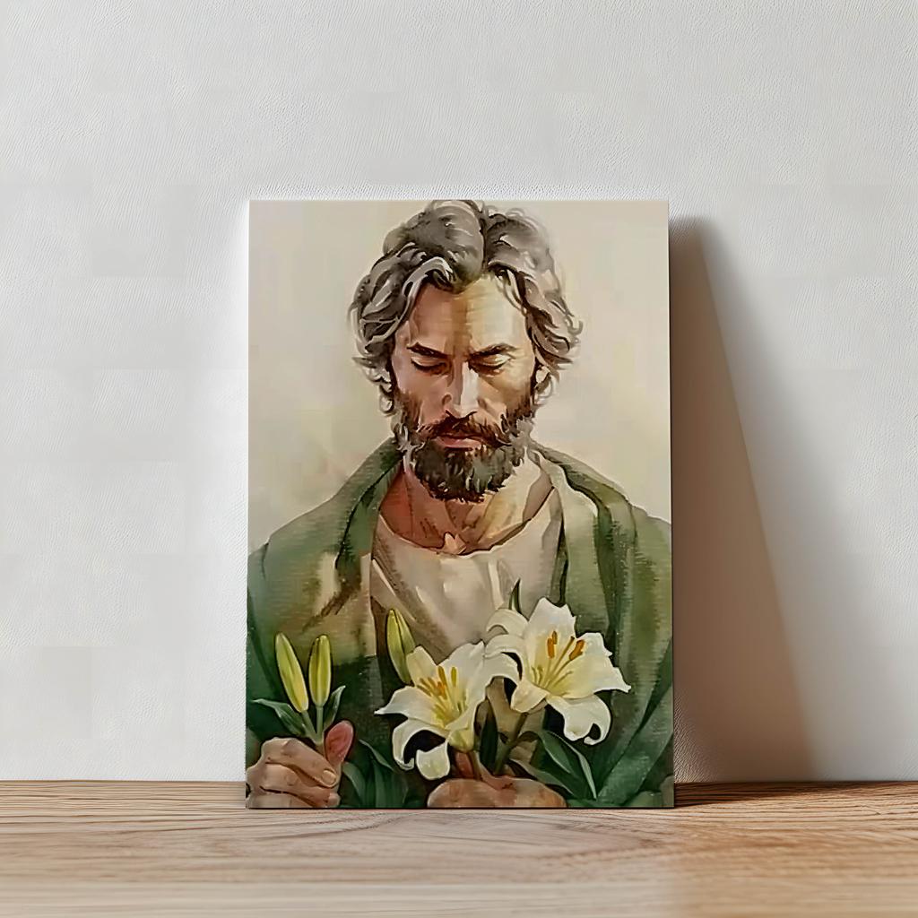 Poster Saint Joseph with Lilies Poster Saint Joseph with Lilies, 30X40 Cm, Unframed, Premium Canvas On Stretcher