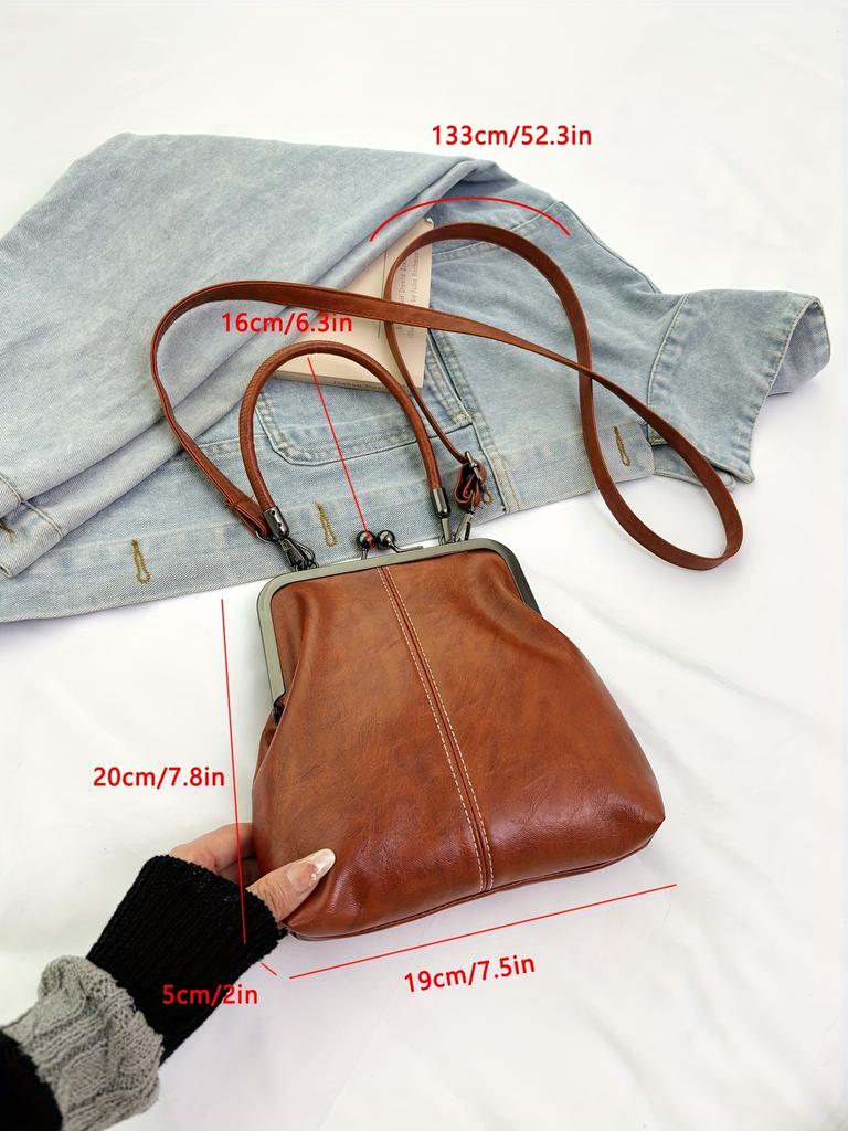 New Women's Vintage Crossbody Bag with Adjustable Shoulder Strap & Kiss Lock Closure Elegant Small Shoulder Bag
