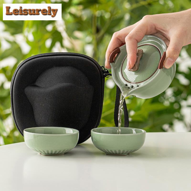 Chiński Ru Kiln Kuaike Cup Handheld Tea Set Kit Traditional 1 Pot 2 Cups Tea Maker Portable Stock Bags Chiński zestaw podróżny do herbaty