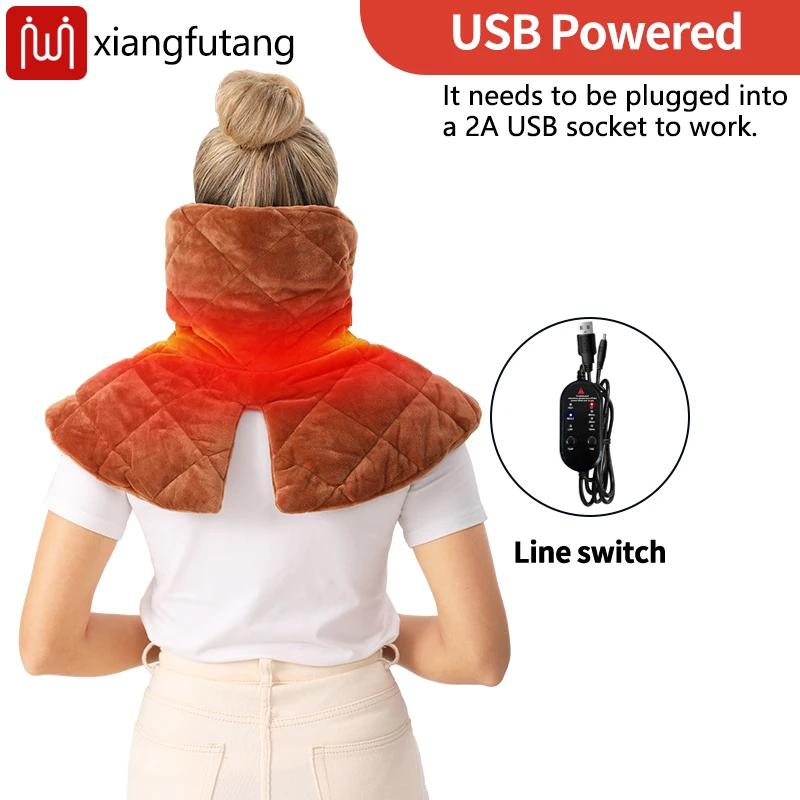 Brown Heated Shoulder Neck Massager 3 Heating Modes Plush Fabric Stiffness Relief Warm Scarf For Office Workers