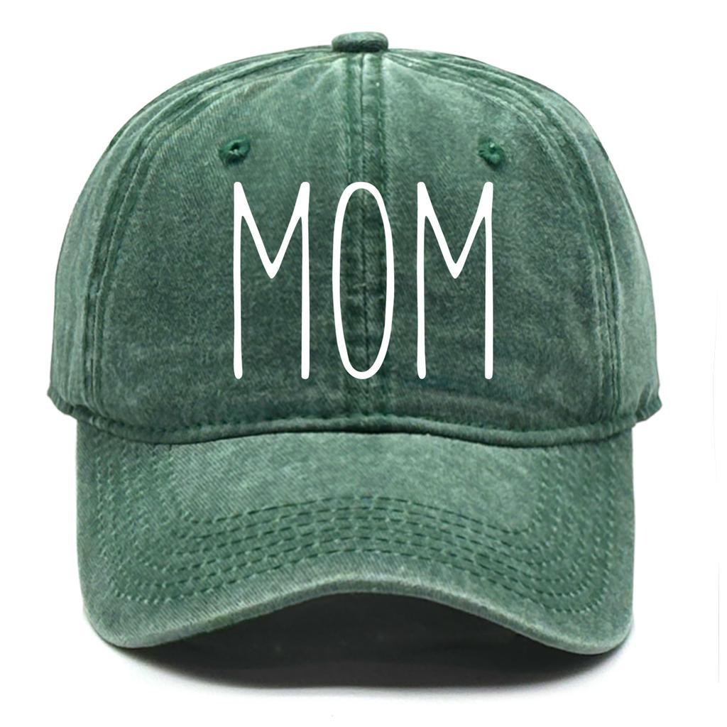 Weiße Baseballkappe mit MOM-Aufdruck aus gewaschener Baumwolle für Damen, Retro, roher Rand, verstellbar, Kappen, ideale Wahl für Streetwear