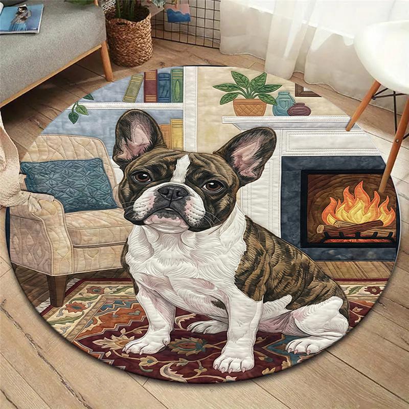 The puppy on the carpet Round Area Rug,Carpet Rug for Living Room Bedroom Sofa Playroom Decor,Non-slip Floor Mat