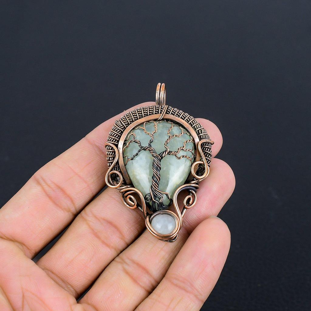 Tree Of Life Aquamarine Gemstone Pendant 999 Copper Wire Wrapped Jewelry, Handmade Antique Pendant Jewelry, Gift For Mother