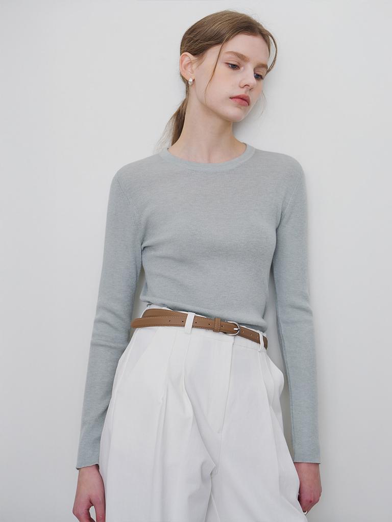 MOMET Como Basic Round Ribbed Knit Mint Gray
