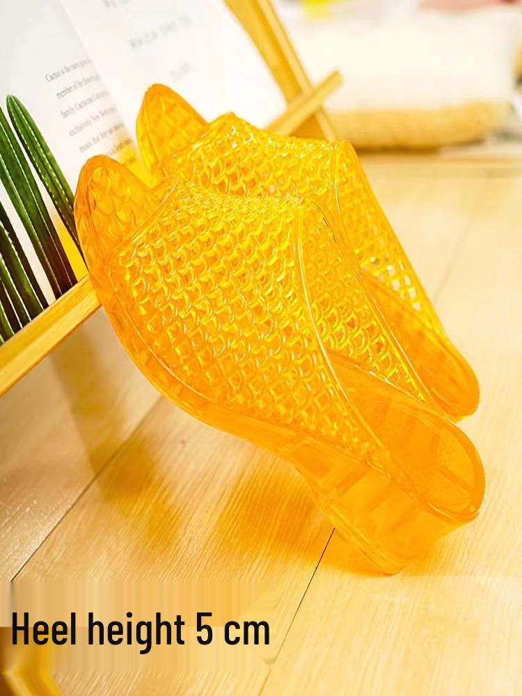 Women's Summer Crystal Wedge Slippers - Non-slip, Odor-proof, Thick Sole Transparent Sandals for Outdoor Wear