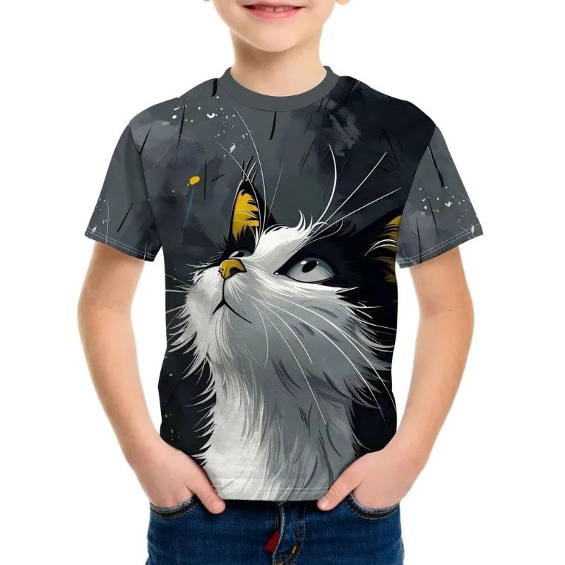 Summer Children's 3D Printed Crew Neck T-Shirt Fashion Versatile Trend Breathable Casual