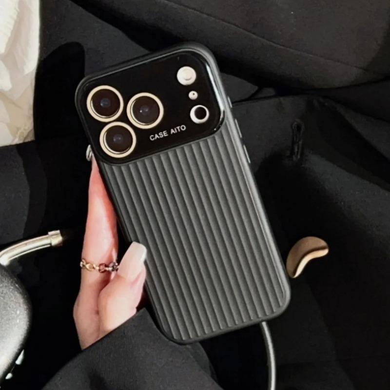 Corrugated Stripe Pattern Large Window Phone Case For For Iphone 17 Pro Max 17 16 1 14 13 12 Camera Protect Shockproof Matte Cover