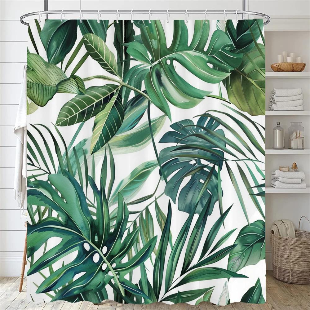 Green Plant Leaf Vines Flower Shower Curtain Print Modern Nordic Leaves Polyster Home Decor Bathroom Curtain With Hooks