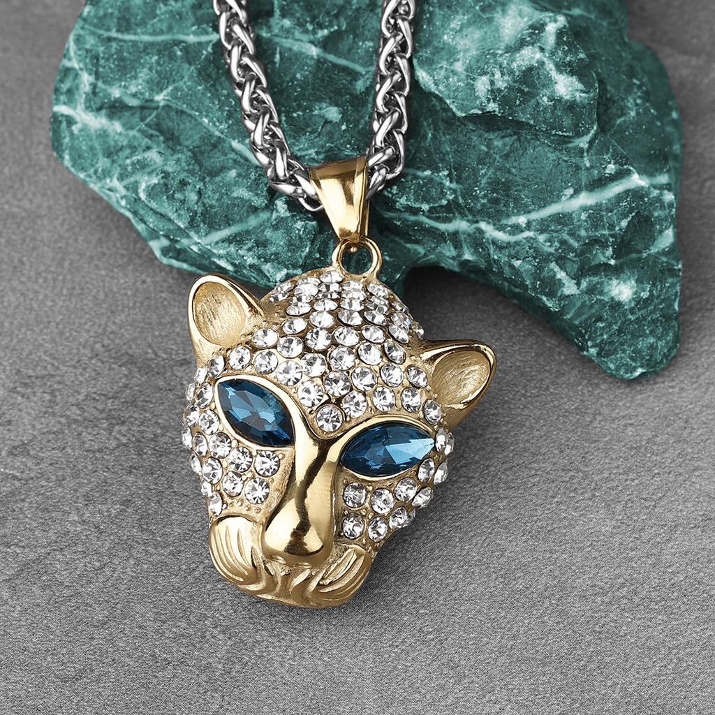 Blue Diamond Leopard Head Pendant, Trendy European and American Brand Couple Necklace