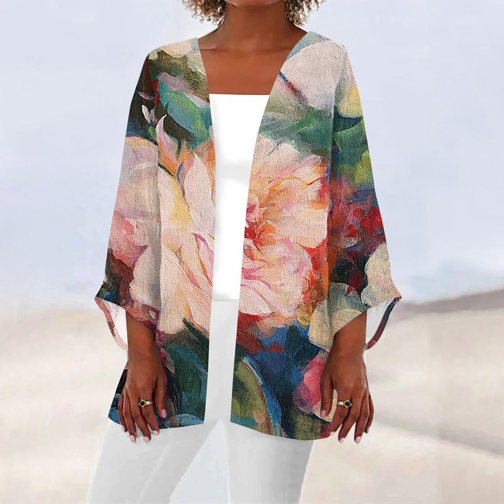 Damen-Strickjacke, lässig, modisch, Retro-Druck, leicht, mittellang