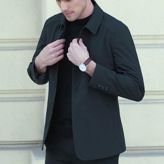 Cappotto da uomo autunno primavera colletto rovesciato tinta unita manica lunga cardigan monopetto giacca da uomo di media lunghezza stile formale liscio