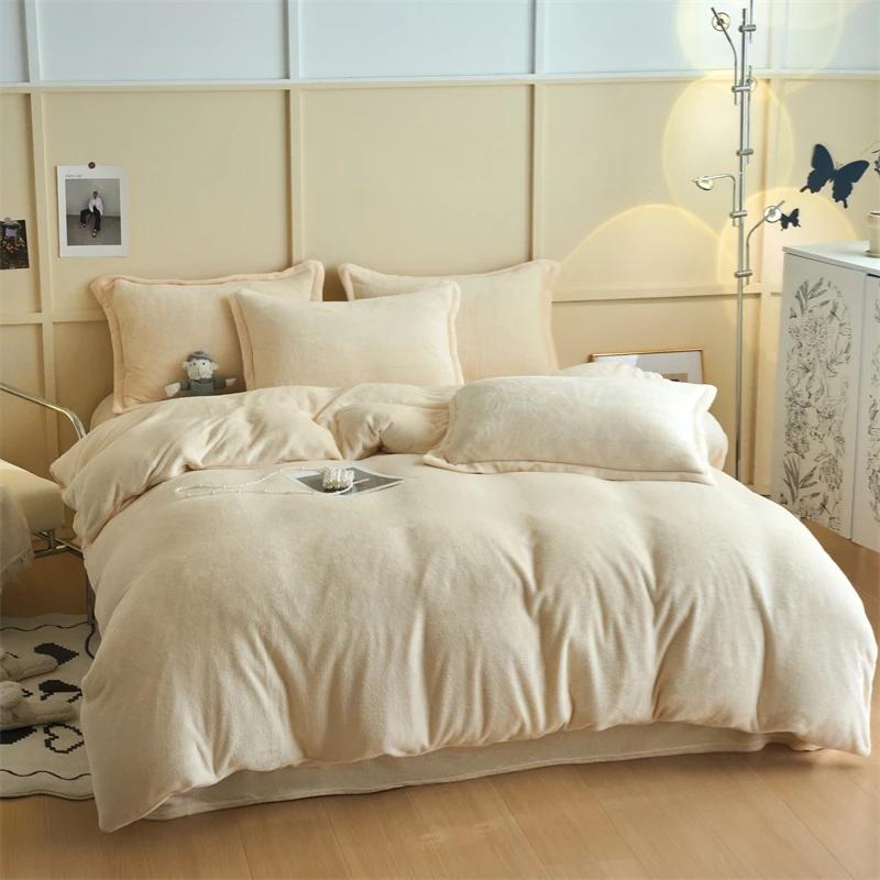 Thickened autumn and winter solid color double-parcel milk fleece warm quilt cover