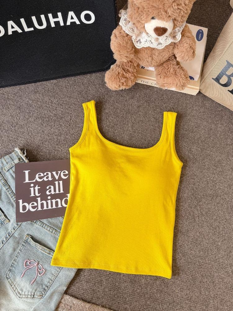 

Crop Tops Breast Pad Solid Color Tank Top Women Summer Camis Backless Camisole Fashion Casual Tube Top Female Sleeveless One Size жовтий