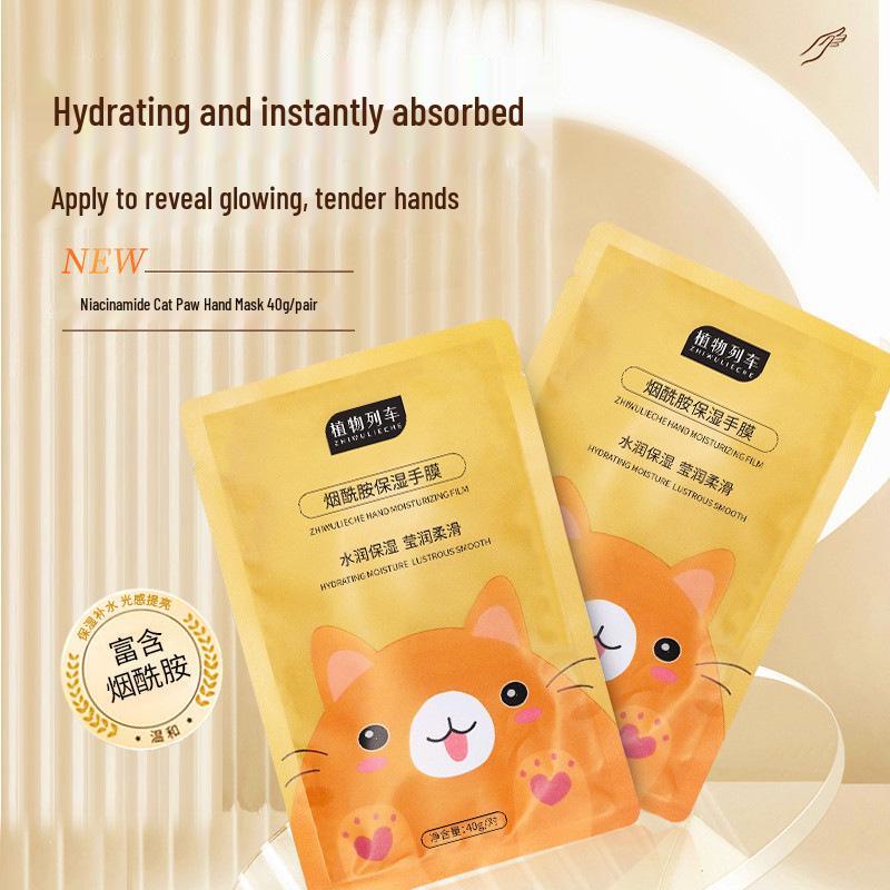 Niacinamide Cat Paw Hand Mask: Hydrating, Whitening, and Nourishing Gloves for Fine Line Reduction and Manicure Care.