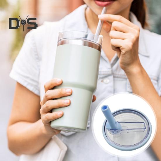2 Pcs 40 Oz Tumbler Straw Lid with 2 Straws Leak-proof Reusable Replacement Lids Odor-free Dustproof Straw Lid for Stanley Tumbler