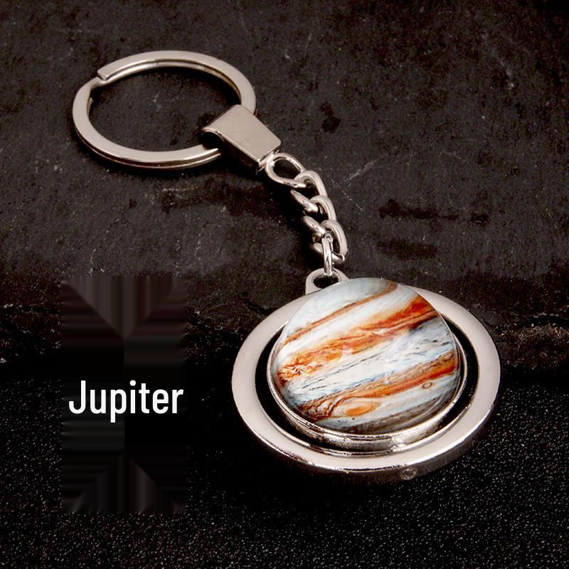 Rotating Saturn & Planets Crystal Keychain with Luminous Sun & Moon