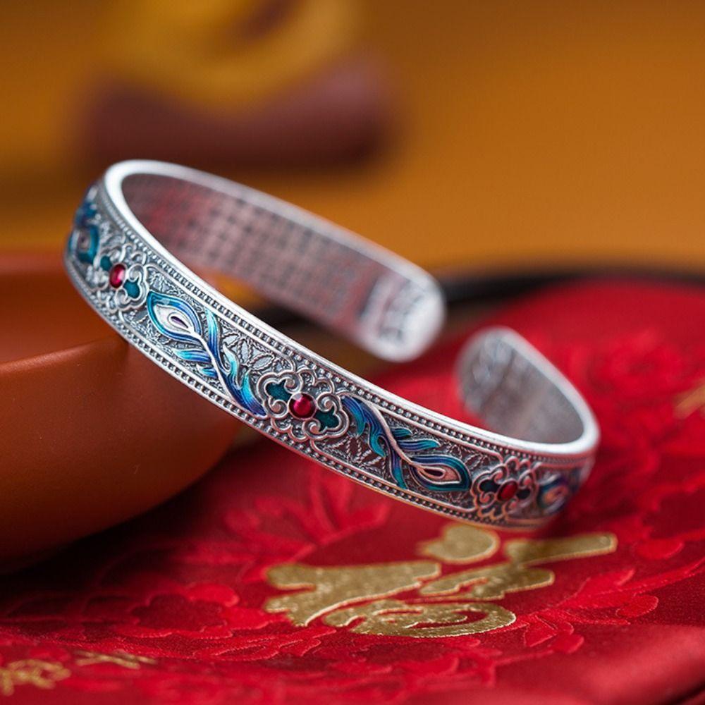 Traditional Phoenix Feather Enamel Bracelet Classic Chinese Cloisonne Bracelet  Accessories