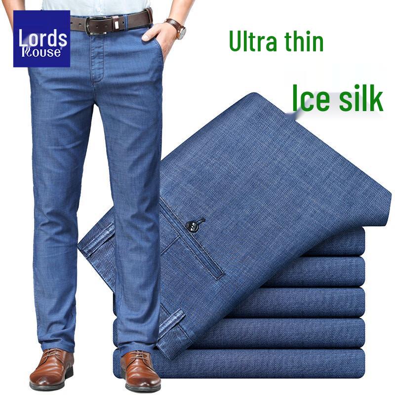 Men s Summer Ice Silk Loose Fit Straight Jeans 34
