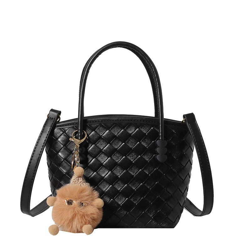 

IELGY Портативная сумка-тоут с плетением Niche Design, универсальная текстура, повседневная сумка через плечо большой вместимости NoPendent чёрный