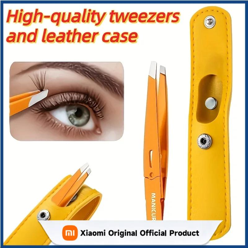 Xiaomi Professional Stainless Steel Tweezers for Eyebrows Eyelids & Facial Hair Removal Slant Tip Beauty Tool with Storage Bag Gifts