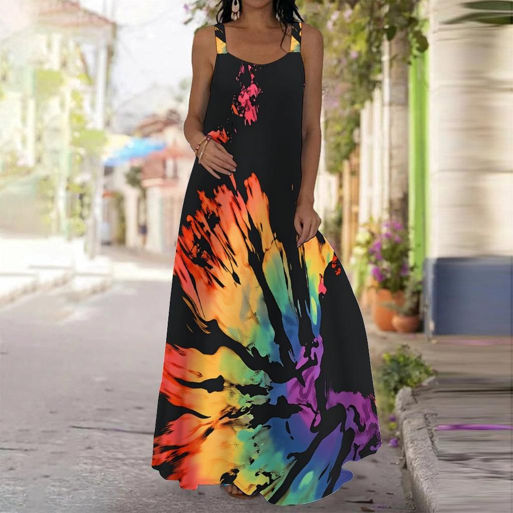 Women's Slip Dress Maxi Long Dress Flower Print Stitching Print Dress Spring & Summer Leisure Vacation