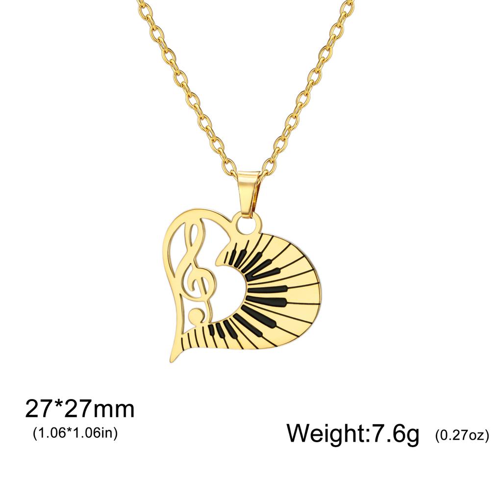 Cazador Trendy Music Note Heart Pendant Necklace for Women Piano Keyboard Chain Stainless Steel Jewelry Music Lovers Gifts