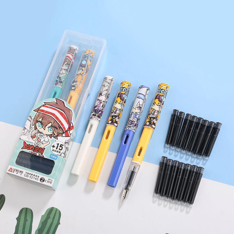 Odeme Student Pen Set: 2 Pens + 15 Refillable Ink Cartridges
