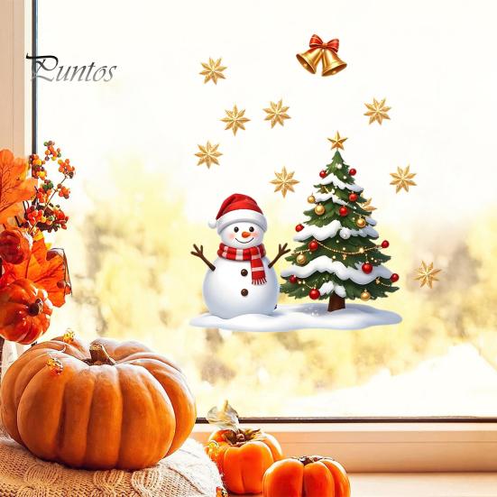 Winter Theme Party Supplies Christmas Window Static Sticker, Creative Snowman Tree Pattern PVC Decal, Waterproof Festival Atmosphere Wall Decals