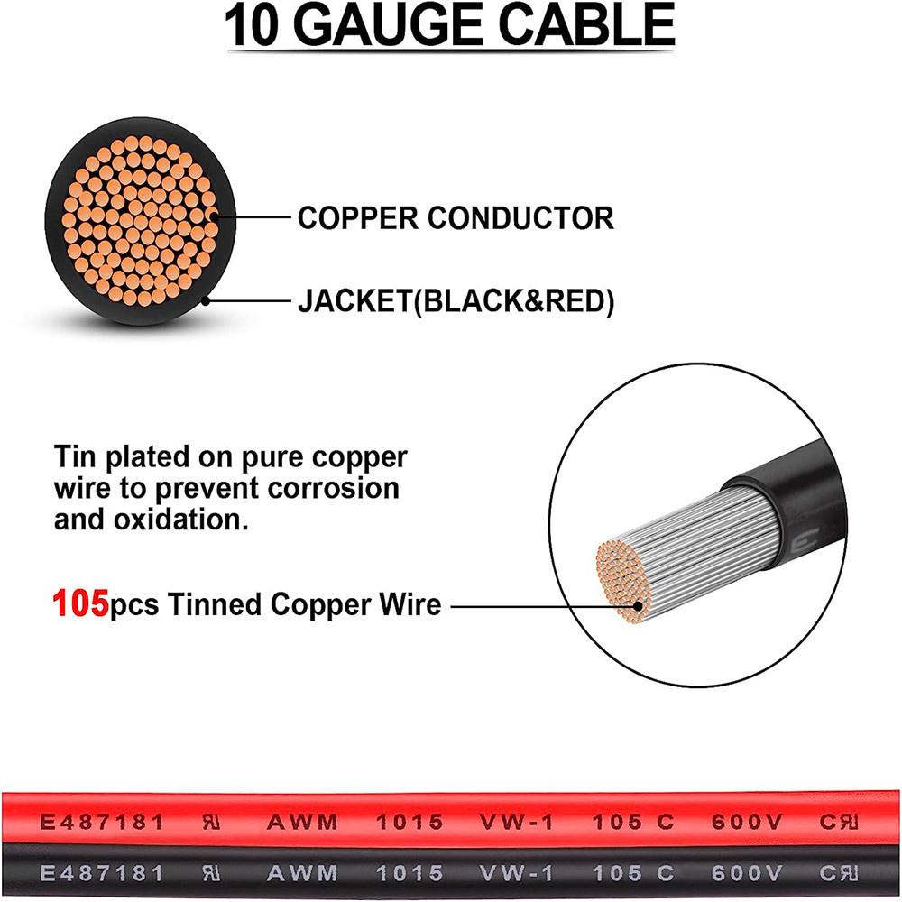 Dual Positive/Negative ATC Style Fuse Holder 10AWG Wire with Ring Terminals and 45A Connectors for Automotive 2ft/60cm