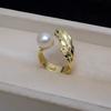 Baroque Imitation Pearl Irregular Rings for Women Men Unique Personality Design Wide Opening Rings Banquet Jewelry Accessories