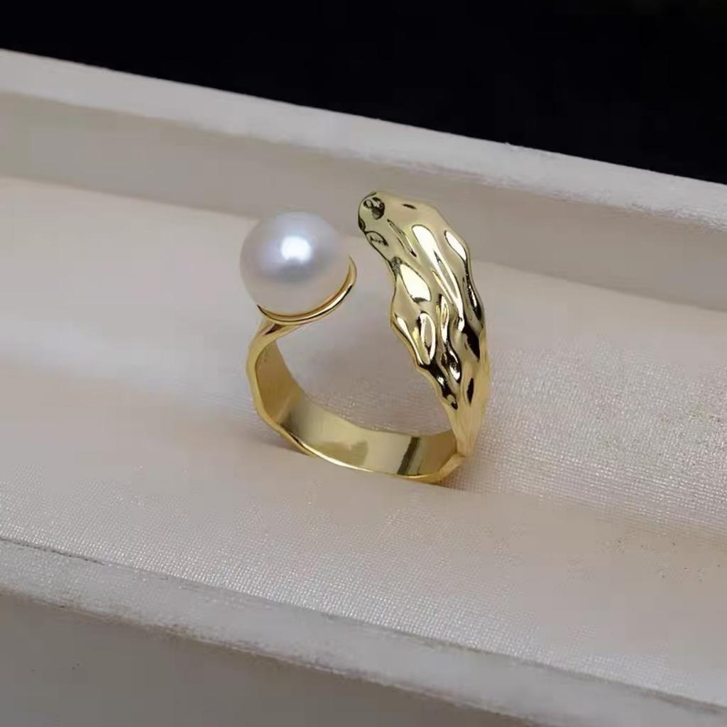 Baroque Imitation Pearl Irregular Rings for Women Men Unique Personality Design Wide Opening Rings Banquet Jewelry Accessories