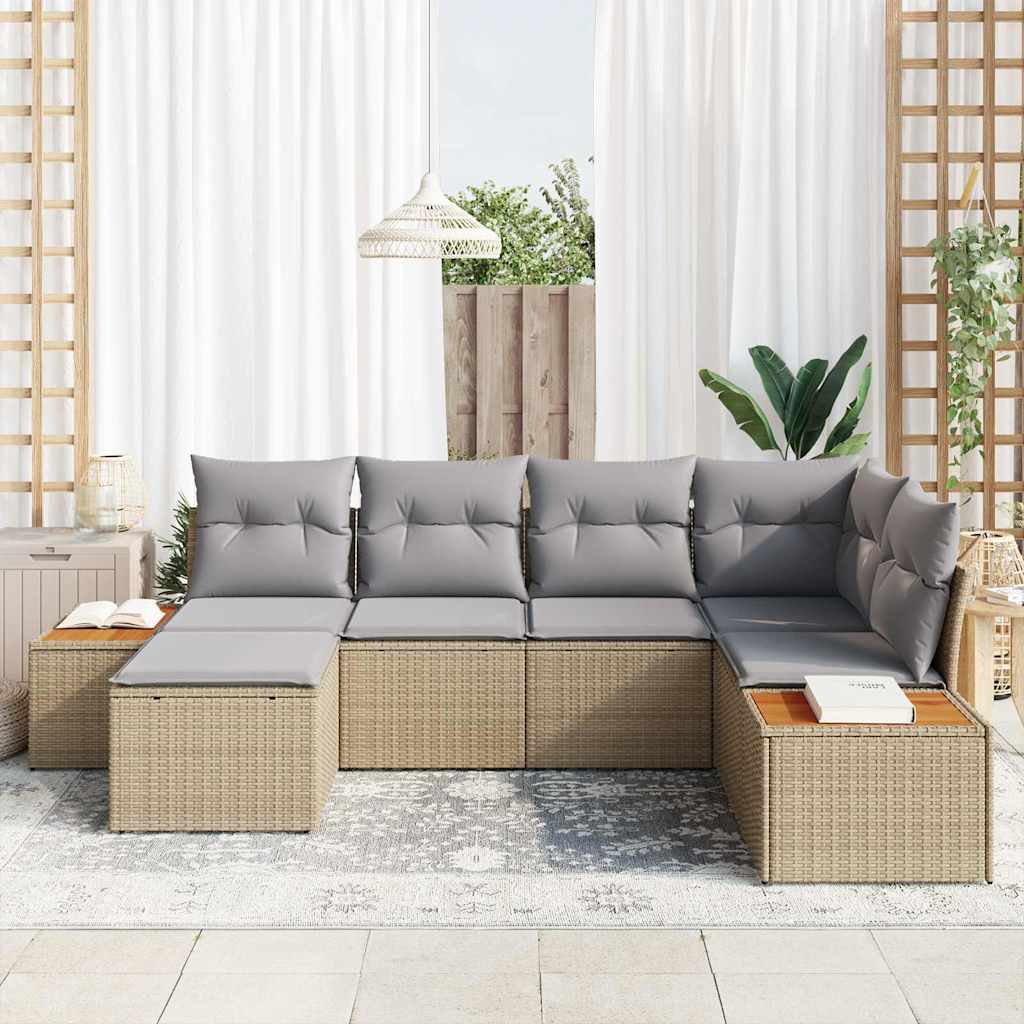 Garden Sofa Set with Cushions 7 Pcs Beige and Light Grey Poly Rattan