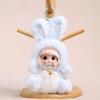 Bunny Hoodie Vinyl Doll Keychain Plush Rabbit Plushie with Bell Cute Backpack Charm And Car Accessory