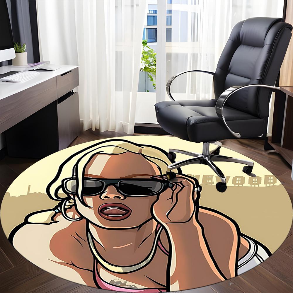 1pc GTA V Office Round Area Rug, Indoor Mat Suitable For Office, Under Office Chairs Bedroom Living Room Home Decor, Room Deco