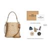 Coach Mollie Bucket Classic Monogram Snap Closure Faux Leather Bucket Bag Women bags Khaki CA582-IMNLJ