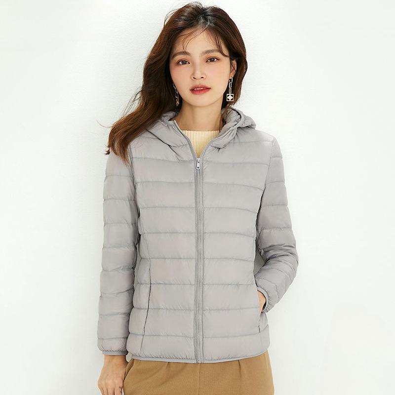 Chaqueta de plumón con capucha de invierno para mujer, ligera, corta, de talla grande, ligera, de plumón de pato blanco