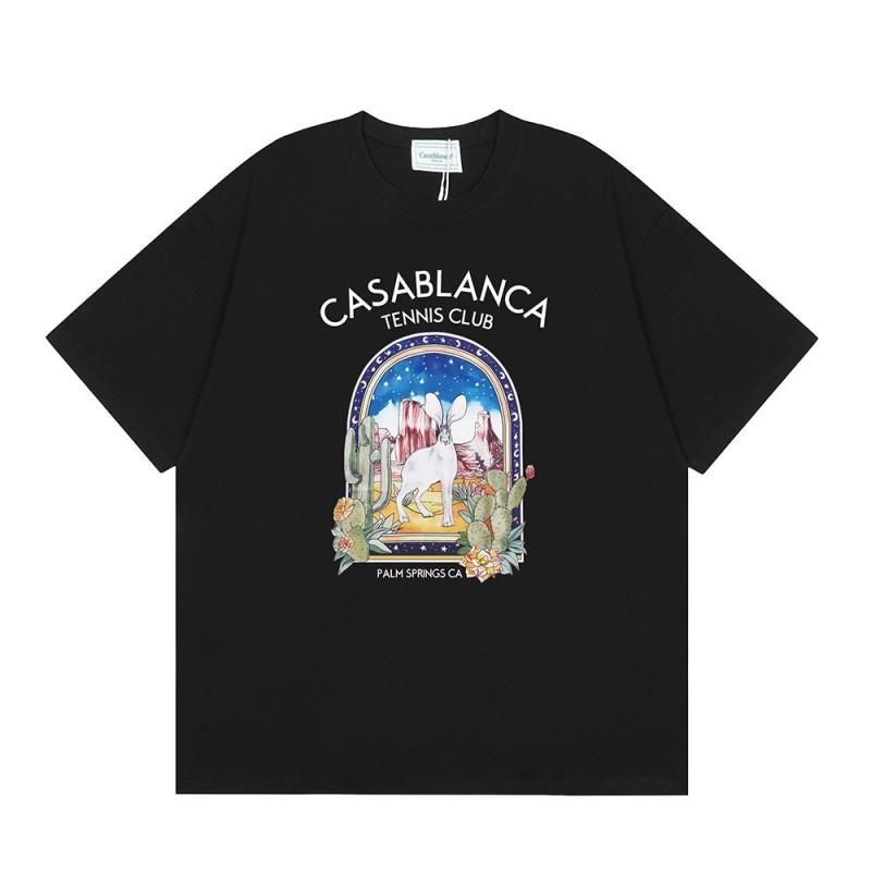 T-shirt Imprimé Casablanca Hommes Femmes Coupe Ample Manches Courtes Haut Décontracté
