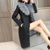 Large Fur Collar Winter Leather Jacket Women Plush Thickened Mid Length Korean Slimming Waist Closing Leather Jacket